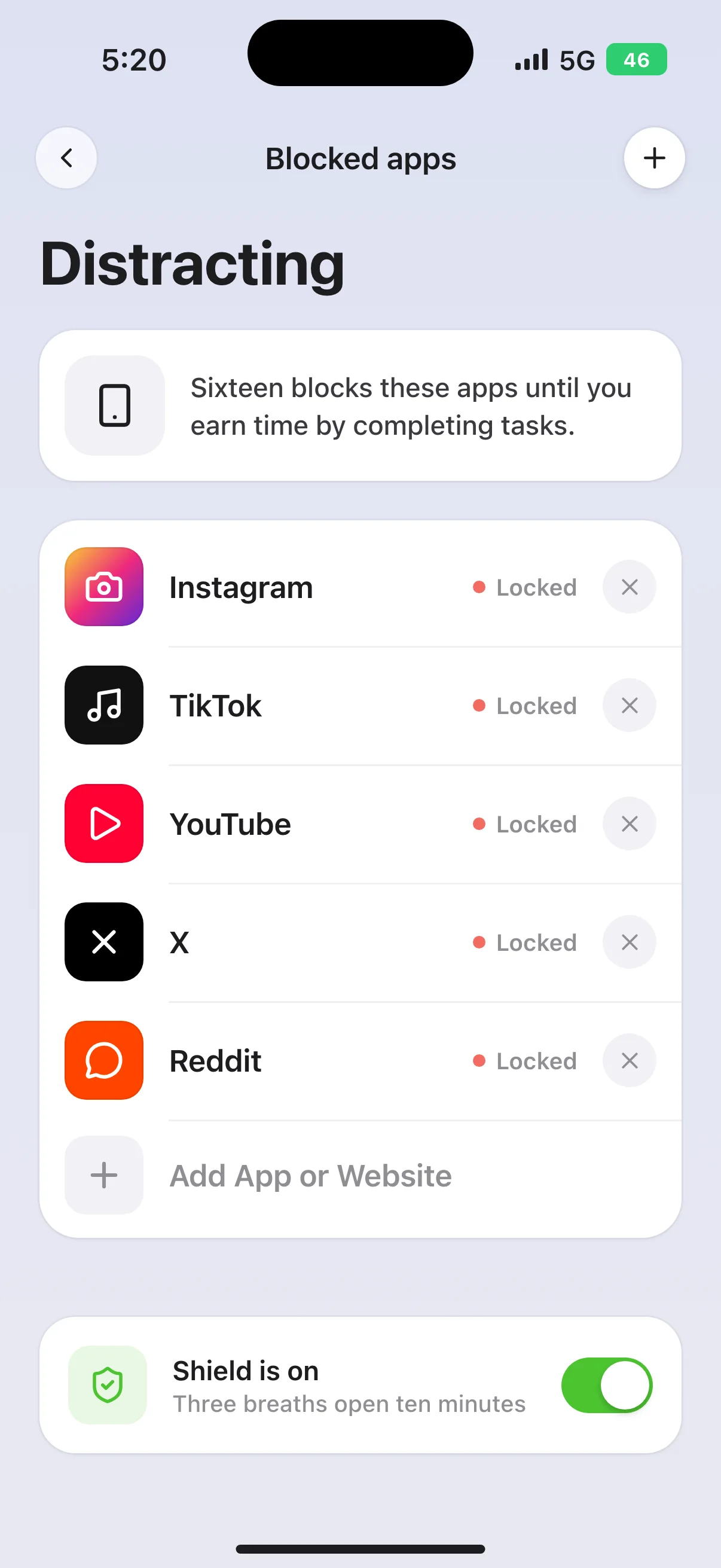 Sixteen list of blocked apps