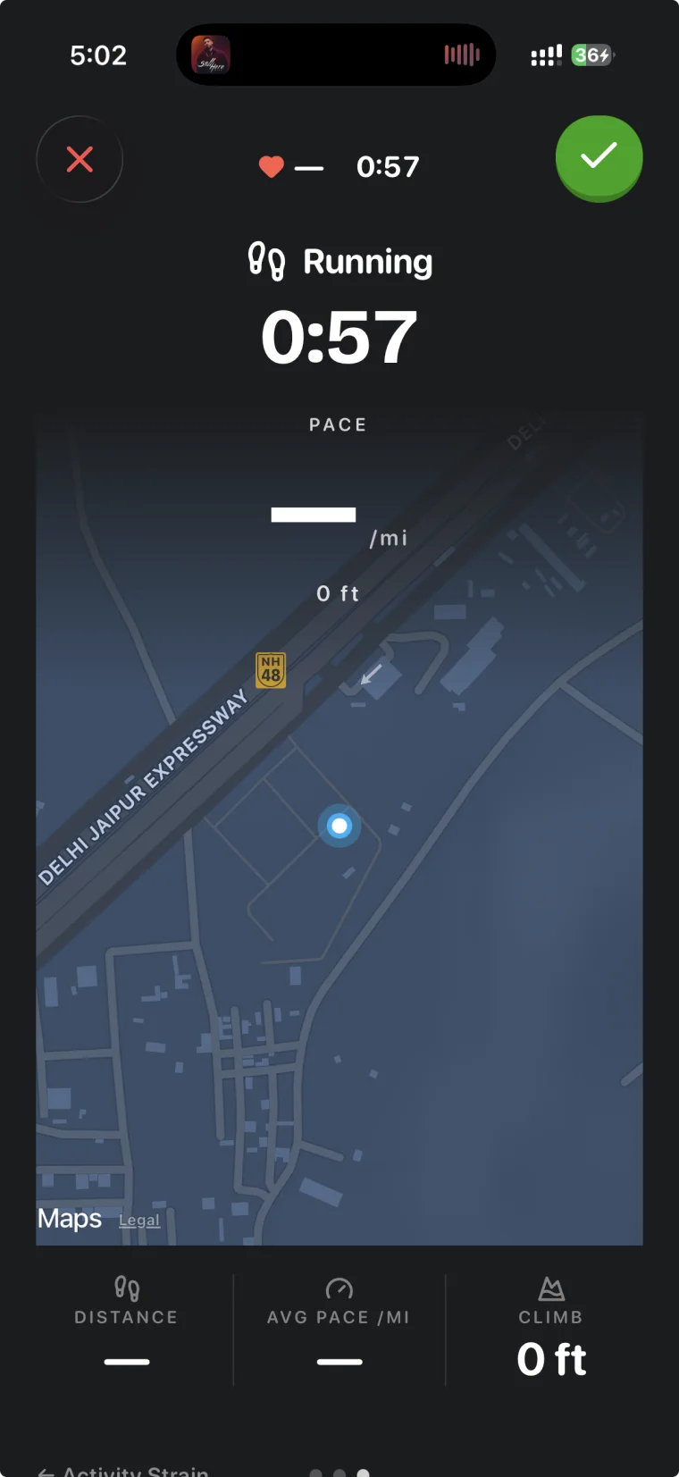 Sixteen running screen with a GPS map